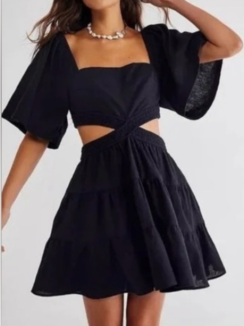 NWT Free People - Cross of Sunlight Mini Dress in Black